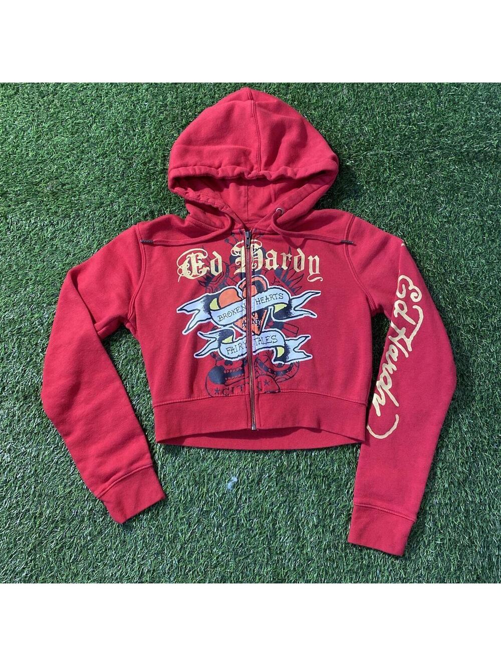 Vintage Y2K Ed Hardy red zip up hoodie
